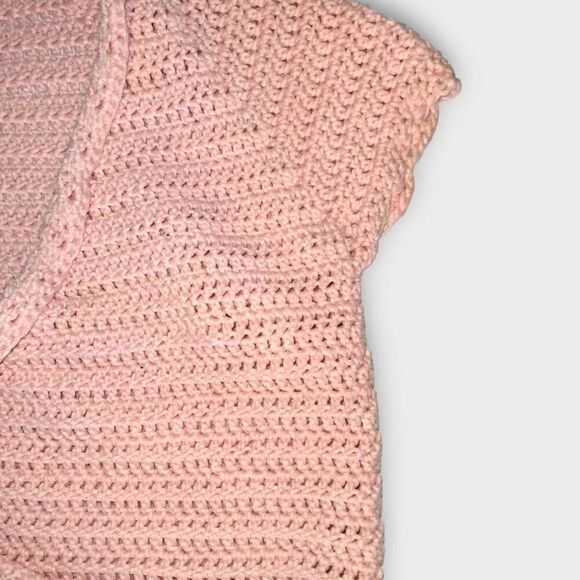 Handmade Womens Sweater Sz XL Pink Salmon Cropped Short Wrap Tie Swiftie Crochet - Picture 6 of 10
